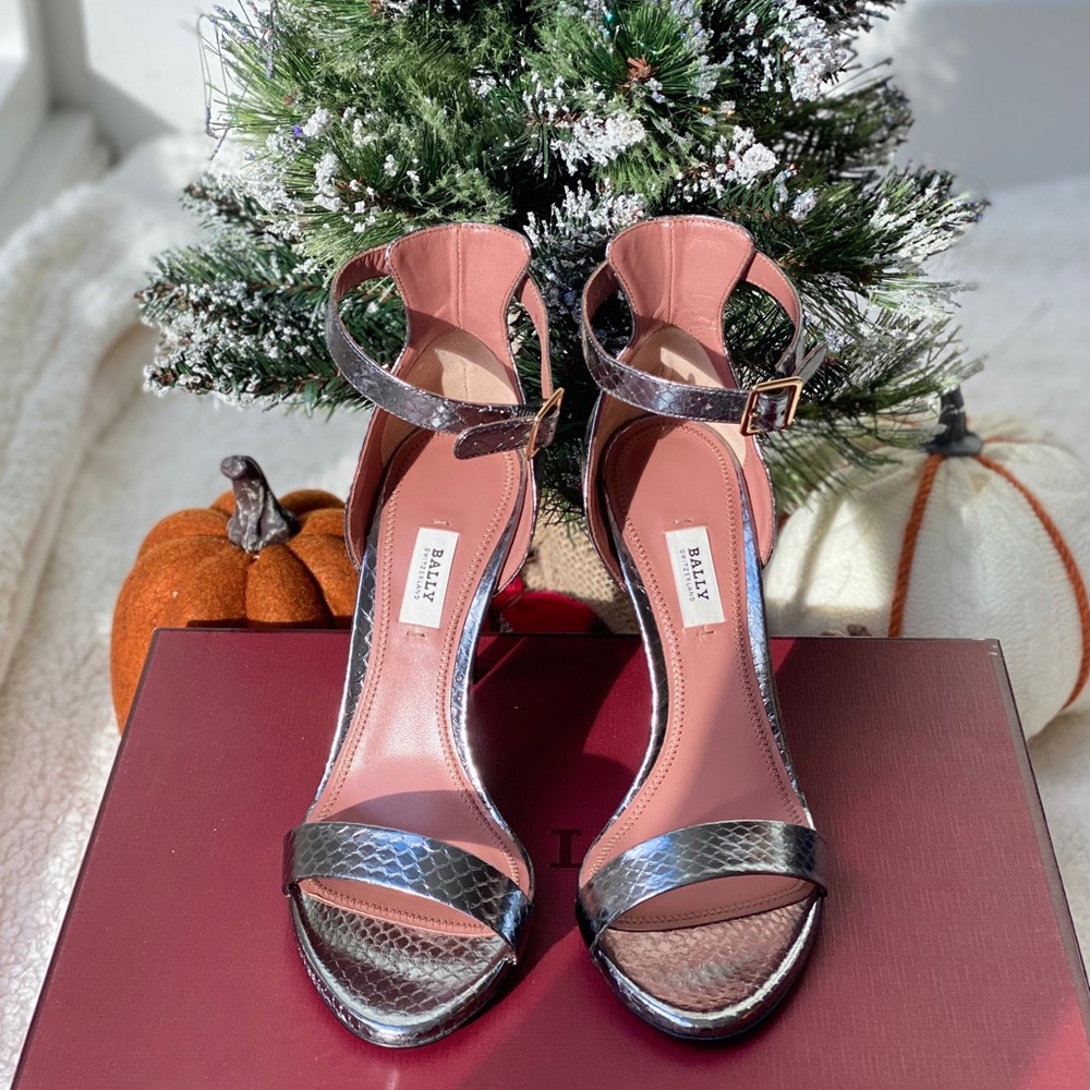 Bally Evita 100 Silver Snakeskin